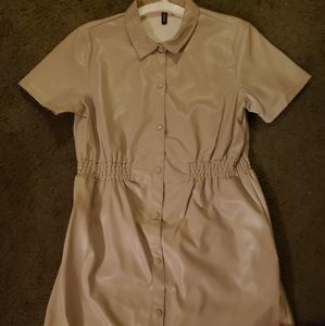 H&M Ecru Vegan Leather Shirt Dress